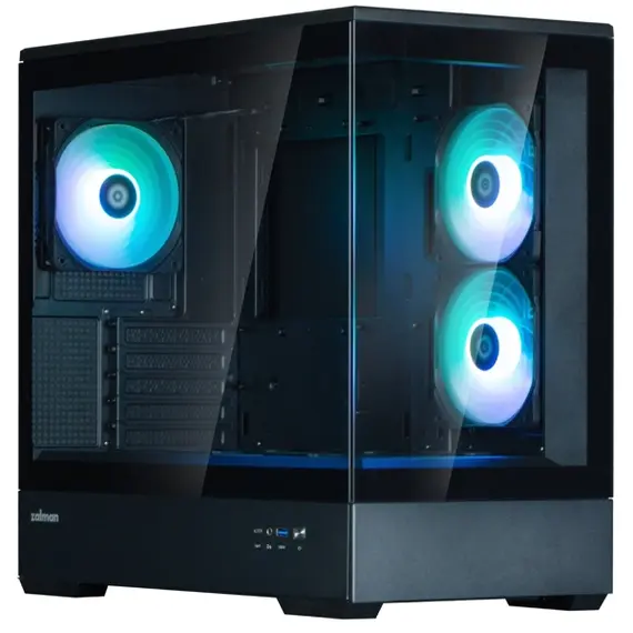 კომპიუტერის ქეისი Zalman Computer case P30 Black V2, without PSU, 1xUSB3.0, 1хUSB Type-C, 3x120mm ARGB, TG Front/Side Panel, mATX, Black