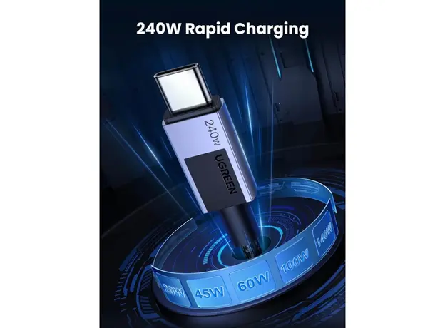 USB კაბელი UGREEN L513 (45068), 240W, Type-C to Type-C PD Fast Charging Cable, 2m, Space Gray, 4 image