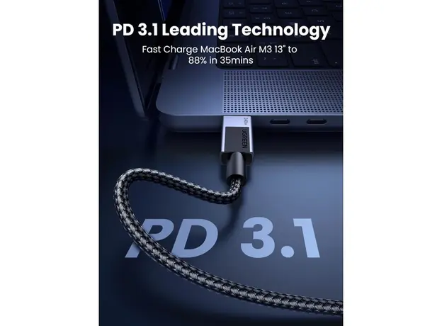 USB კაბელი UGREEN L513 (45068), 240W, Type-C to Type-C PD Fast Charging Cable, 2m, Space Gray, 5 image