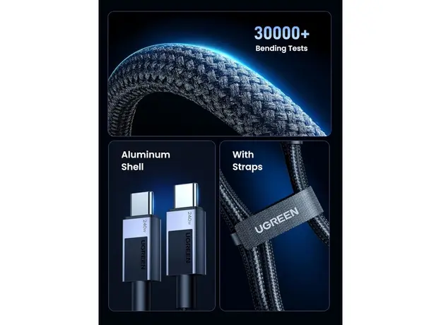 USB კაბელი UGREEN L513 (45068), 240W, Type-C to Type-C PD Fast Charging Cable, 2m, Space Gray, 7 image