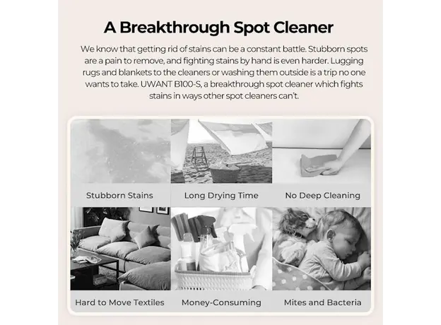 ქიმწმენდის აპარატი Uwant B100-S, 450W, 1.8L, Multiple Spot Cleaner, White, 13 image
