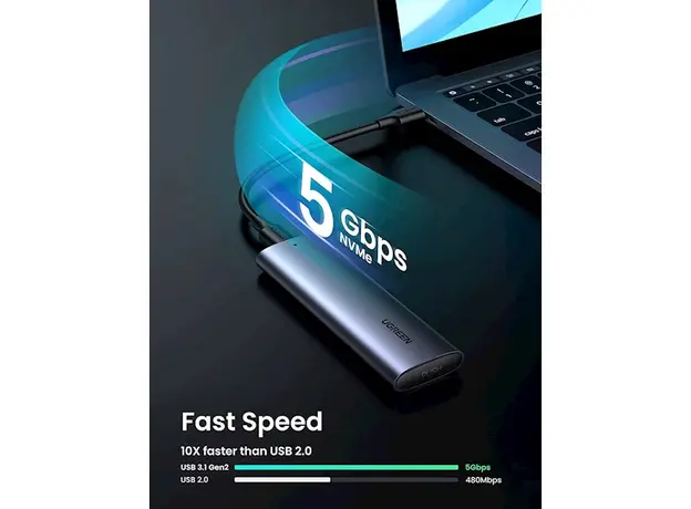 გარე მყარე დისკის ჩასადები UGREEN 10903 USB-C to M.2 NGFF 5G Enclosure A TO C Cable 50cm, 4 image