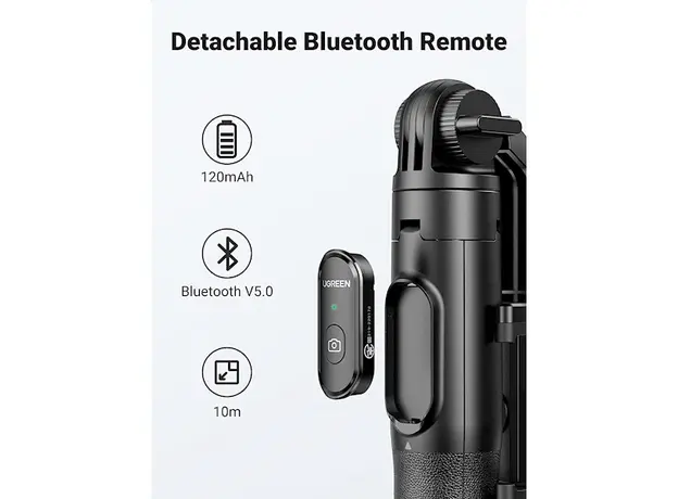 სელფის ჯოხი UGREEN LP586 (15062), Bluetooth, Selfie Stick Tripod, Black, 4 image