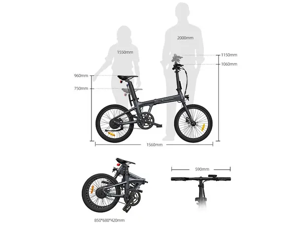 ელექტრო ველოსიპედი ADO A20 Lite, 350W, Smart APP, Folding Electric Bike, 30KM/H, Gray, 8 image