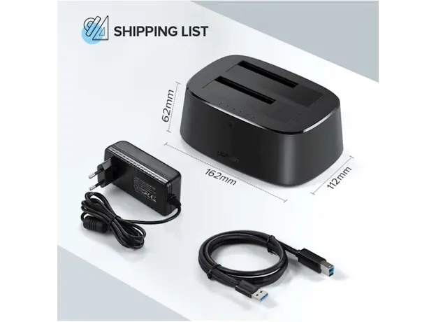 მყარი დისკის წამკითხველი UGREEN CM198 (50857) USB 3.0 to SATA Dual-Bay Hard Drive Docking Station, 5 image