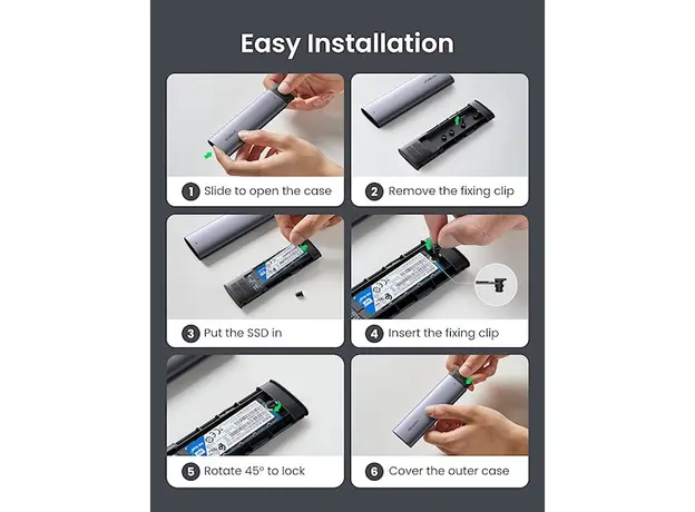 გარე მყარე დისკის ჩასადები UGREEN 10903 USB-C to M.2 NGFF 5G Enclosure A TO C Cable 50cm, 8 image