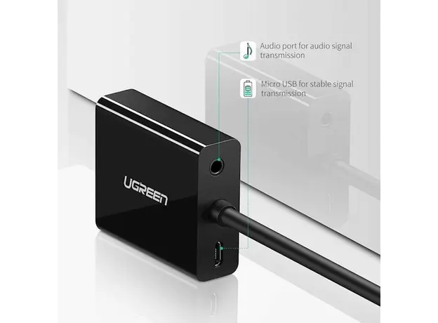 ადაპტერი UGREEN HU-516 (20694), HDMI to VGA Adapter With 3.5mm, 30cm, Black, 3 image