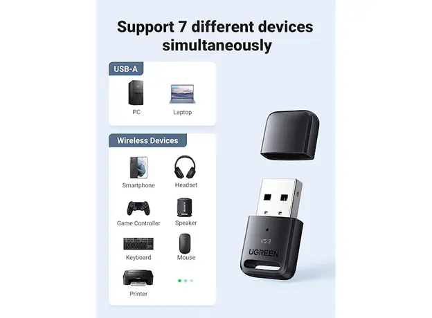Bluetooth ადაპტერი UGREEN CM591 (90225), USB Bluetooth Adapter, Black, 5 image