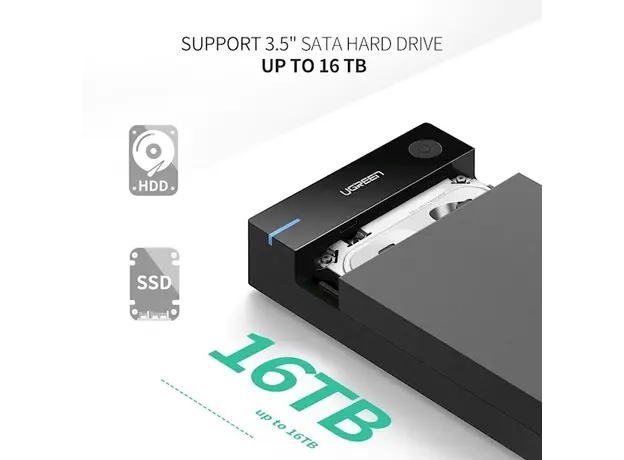 მყარი დისკის ქეისი UGREEN US222 (50422) USB 3.5 Inch HDD Enclosure SSD SATA USB 3.0 power Adapter, 5 image