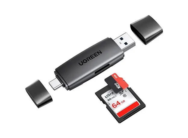 ბარათის წამკითხველი UGREEN CM304 (80191) Multifunction Card Reader, USB-A, USB-C, SD/TF, Black