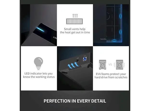 მყარი დისკის ქეისი UGREEN US222 (50422) USB 3.5 Inch HDD Enclosure SSD SATA USB 3.0 power Adapter, 9 image