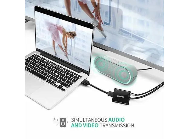 ადაპტერი UGREEN HU-516 (20694), HDMI to VGA Adapter With 3.5mm, 30cm, Black, 4 image