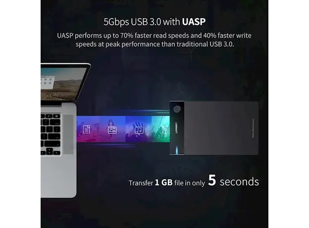 მყარი დისკის ქეისი UGREEN US222 (50422) USB 3.5 Inch HDD Enclosure SSD SATA USB 3.0 power Adapter, 6 image