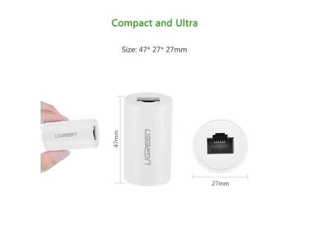 ქსელის კაბელის გადასაბმელი UGREEN NW116 (20391) RJ45 Ethernet adapter 8P8C Female anti-thunder Rj45 connector Network extension cable adapter Ethernet cable (White), 3 image