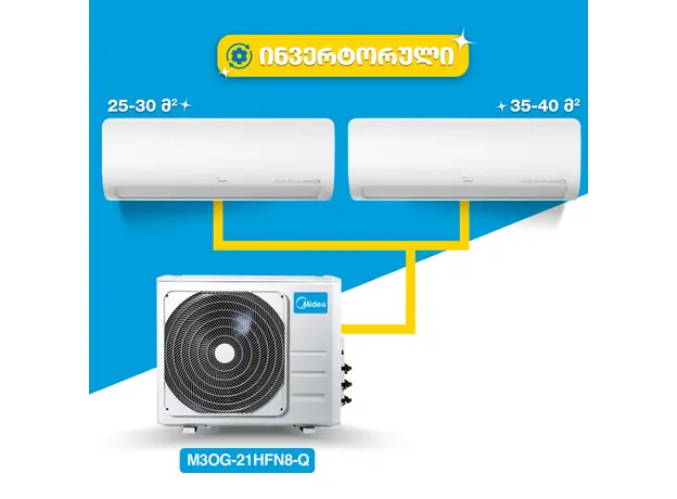 მულტი სპლიტ კონდიციონერი Midea AF-09NXD1-M + AF-12NXD1-M + M3OG-21HFN8-Q  70 მ2 Multi Split