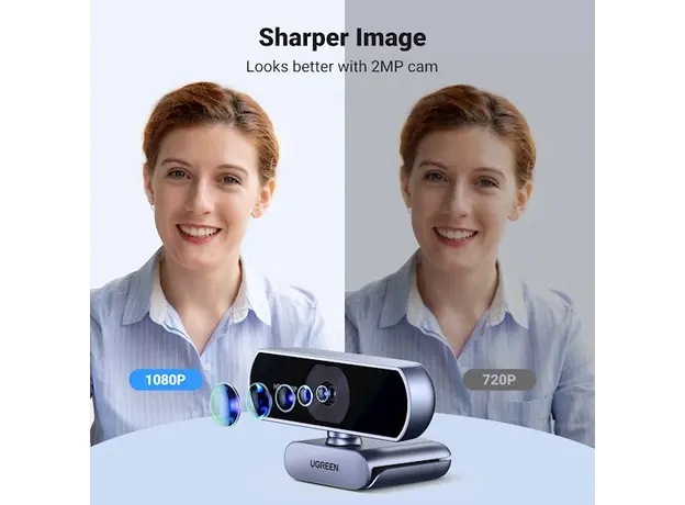 ვებკამერა UGREEN 15728, 2Mp, FHD, Built-in Microphone, Webcam, Gray/Black, 5 image
