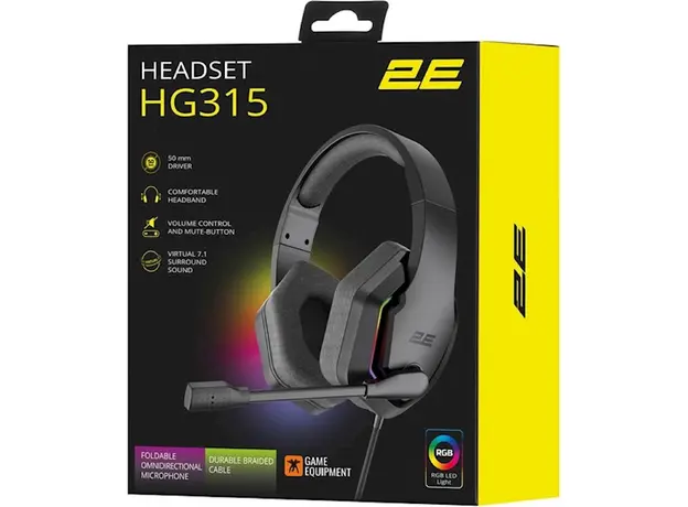 ყურსასმენი 2E HG315 Gaming Headset, Wired, RGB, USB, Black, 6 image