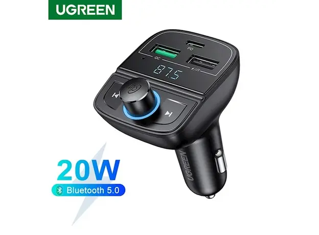 მობილურის დამტენი UGREEN CD229 (80910) Bluetooth Car Charger BT5.0, PD, QC3.0, USB Flash Drive, TF, Black, 4 image