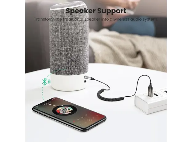 აუდიო ადაპტერი UGREEN CM309 (70601) USB to Aux Car Bluetooth 5.0 Receiver Audio Adapter Black, 5 image