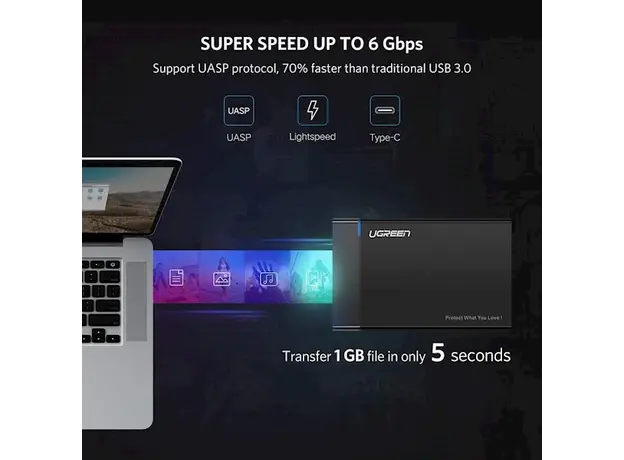 მყარი დისკის ქეისი UGREEN US221 (50743) 2.5 inch Hard Dish box Type C Port, 7 image