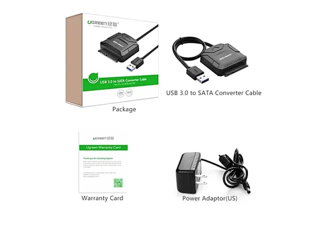 მყარი დისკის  წამკითხველი UGREEN CR108 (20611) USB 3.0 to SATA Hard Driver converter cable with 12V 2A power adapter 50CM, 3 image