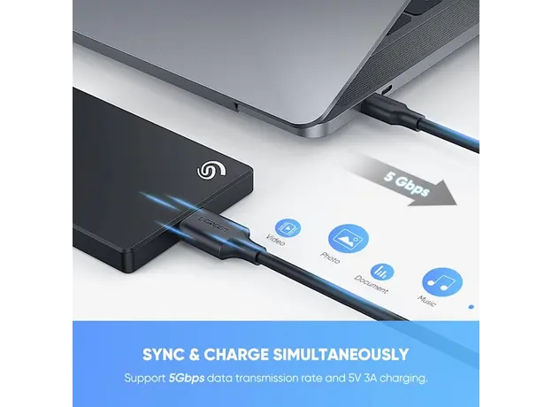 Micro-B USB კაბელი UGREEN US312 (20103) Type-c to Micro B USB 3.0 to USB-C Cable 1M, 10 image