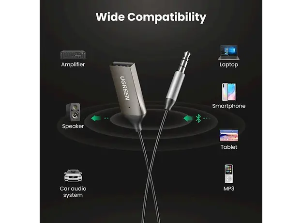აუდიო ადაპტერი UGREEN CM309 (70601) USB to Aux Car Bluetooth 5.0 Receiver Audio Adapter Black, 7 image