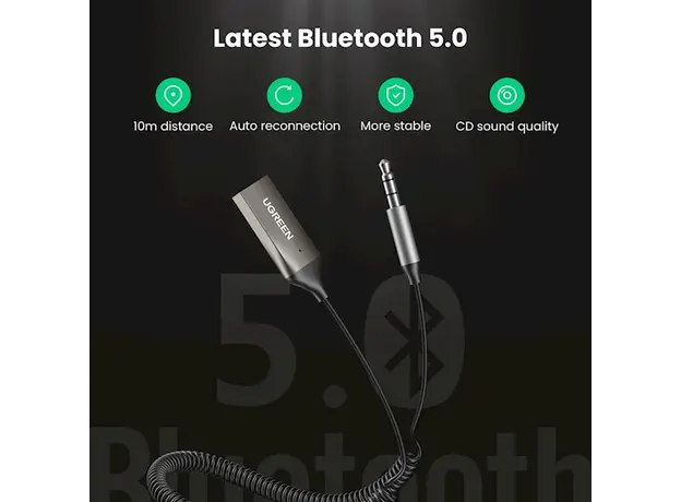 აუდიო ადაპტერი UGREEN CM309 (70601) USB to Aux Car Bluetooth 5.0 Receiver Audio Adapter Black, 6 image