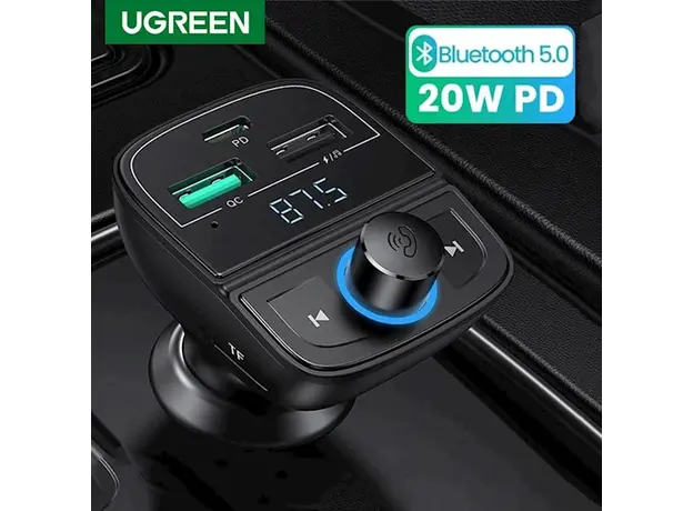 მობილურის დამტენი UGREEN CD229 (80910) Bluetooth Car Charger BT5.0, PD, QC3.0, USB Flash Drive, TF, Black, 5 image