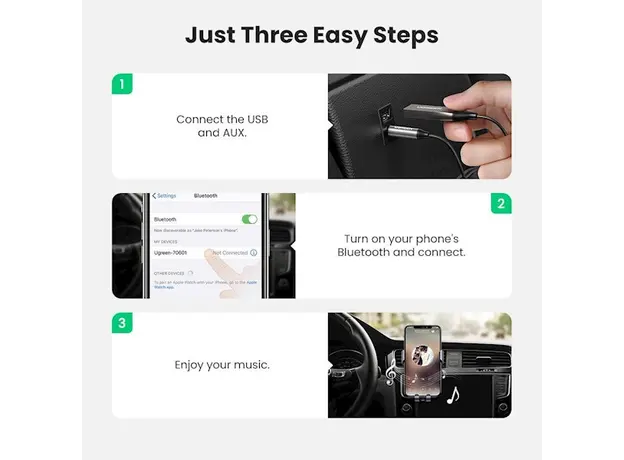 აუდიო ადაპტერი UGREEN CM309 (70601) USB to Aux Car Bluetooth 5.0 Receiver Audio Adapter Black, 8 image