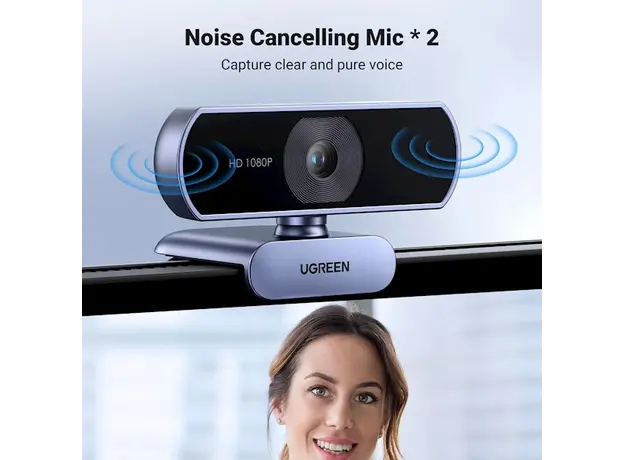 ვებკამერა UGREEN 15728, 2Mp, FHD, Built-in Microphone, Webcam, Gray/Black, 4 image