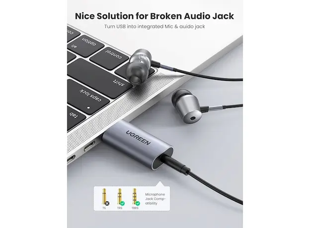 USB ხმის ბარათი UGREEN USB 2.0 to 3.5mm Audio Adapter (CM383) 80864, 4 image