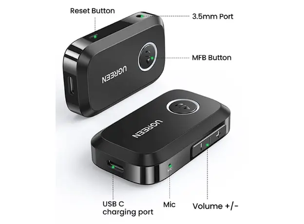 Bluetooth მიმღები UGREEN CM596 (90748), Bluetooth, AUX, Car Adapter, Black, 3 image