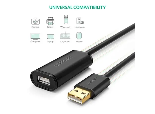 USB დამაგრძელებელი UGREEN (10321) USB Male to USB Female Active Extension Cable with Chipset 10m (Black), 5 image