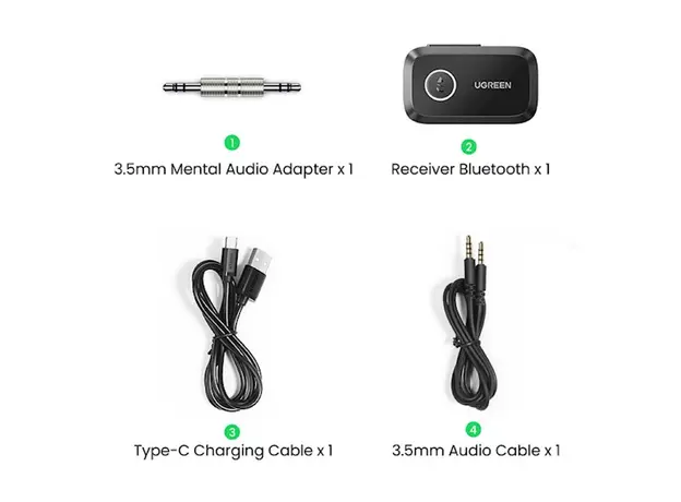 Bluetooth მიმღები UGREEN CM596 (90748), Bluetooth, AUX, Car Adapter, Black, 4 image