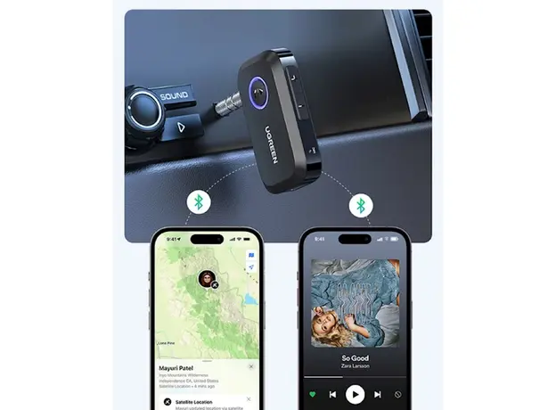 Bluetooth მიმღები UGREEN CM596 (90748), Bluetooth, AUX, Car Adapter, Black, 8 image