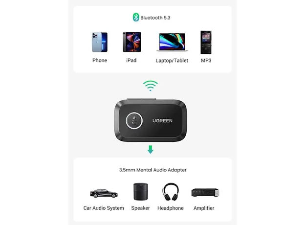 Bluetooth მიმღები UGREEN CM596 (90748), Bluetooth, AUX, Car Adapter, Black, 6 image