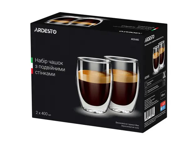 ლატეს ჭიქების ნაკრები ARDESTO Double wall borosilicate glass mug set Ardesto, 400 ml, 2 pcs, 3 image