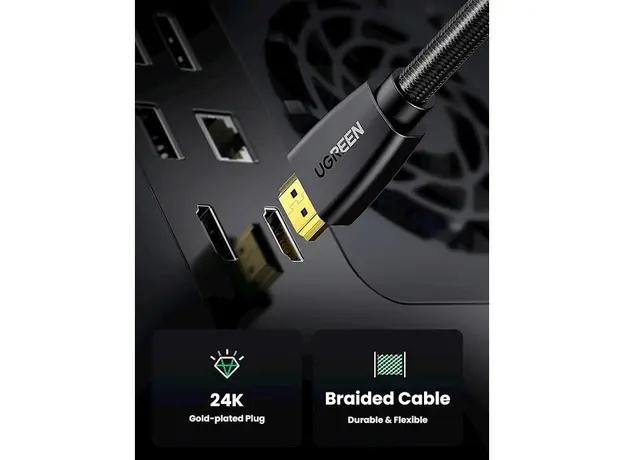 HDMI კაბელი UGREEN HD118 (40410) High-End HDMI Cable with Nylon Braid 2m (Black), 9 image