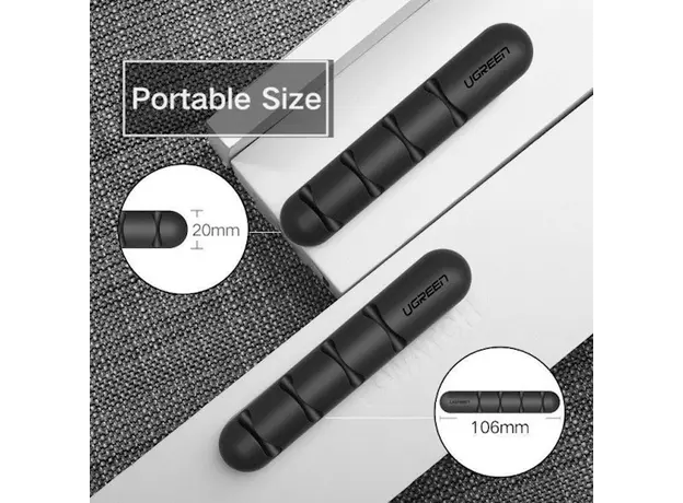 კაბელების მენეჯერი UGREEN LP114 (30762) Cable organizer 2 Pack silicone usb cable winder flexible cable control cable with clips holder for mouse headphones Black, 2 image