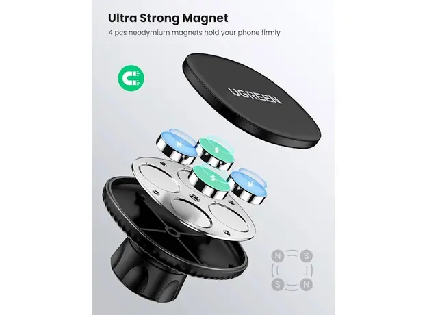 მობილურის დამჭერი UGREEN 80785 Magnetic Phone Car Mount, Black, 4 image