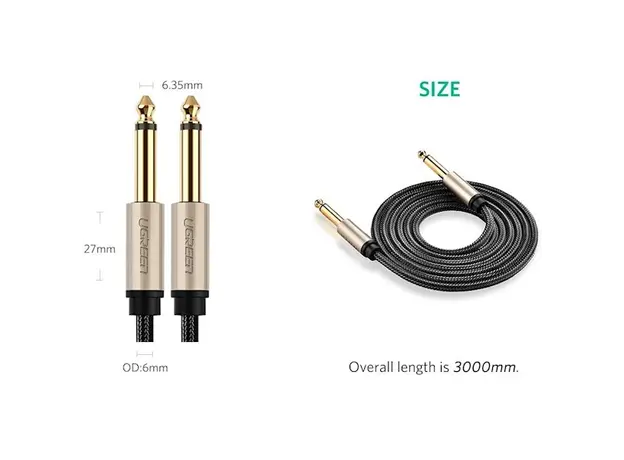 აუდიო კაბელი UGREEN AV127 (10629) 3.5mm to 6.35mm TRS Stereo Audio Cable 3m, Gray, 5 image