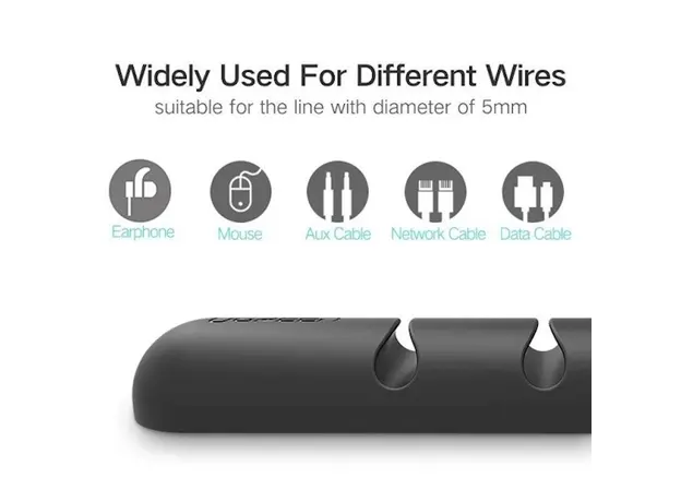 კაბელების მენეჯერი UGREEN LP114 (30762) Cable organizer 2 Pack silicone usb cable winder flexible cable control cable with clips holder for mouse headphones Black, 3 image