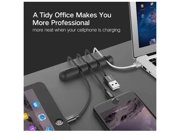 კაბელების მენეჯერი UGREEN LP114 (30762) Cable organizer 2 Pack silicone usb cable winder flexible cable control cable with clips holder for mouse headphones Black, 7 image