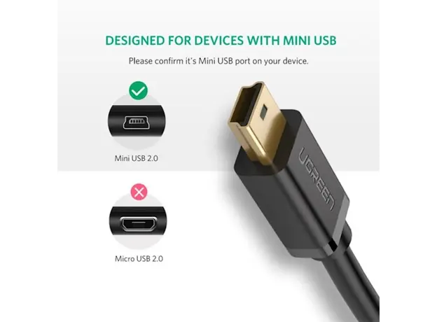 USB კაბელი UGREEN US132 (10386) USB 2.0 A Male to Mini 5 Pin Male Cable 3m (Black), 4 image