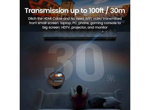 HDMI გადამცემი და მიმღები UGREEN CM438 (80641), 4K Wireless HDMI Transmitter And Receiver, Black, 6 image