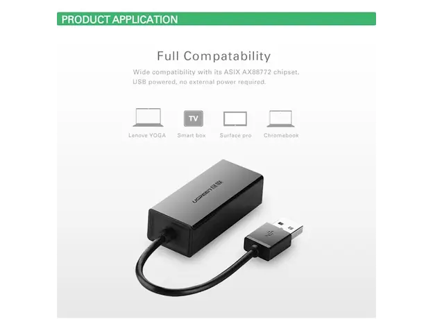 ლან ადაპტერი UGREEN EA20254 (20254) USB to LAN 10/100Mbps Ethernet Adapter (Black), 5 image