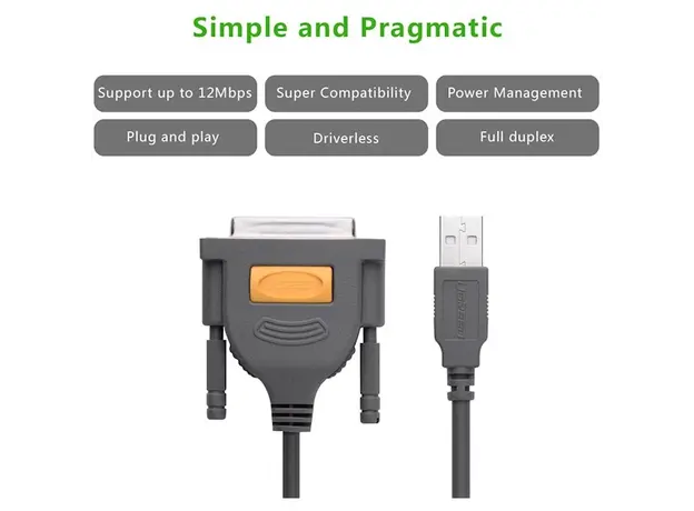პრინტერის კაბელი UGREEN US167 (20224) USB to DB25 Parallel Printer Cable 2m, 6 image