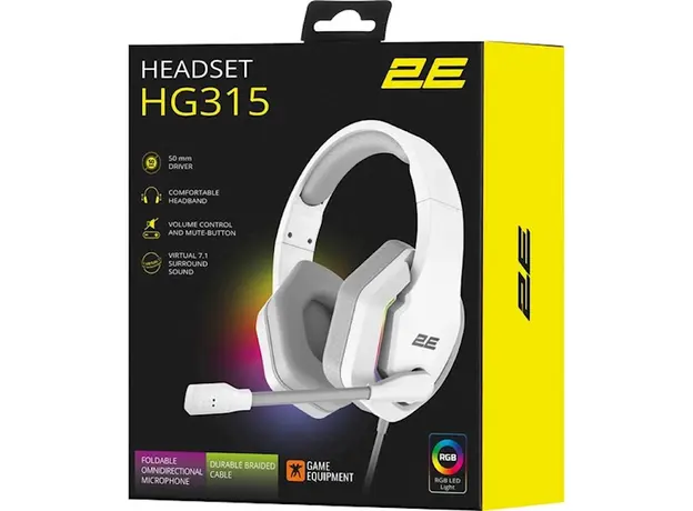 ყურსასმენი 2E HG315 Gaming Headset, Wired, RGB, USB, White, 6 image