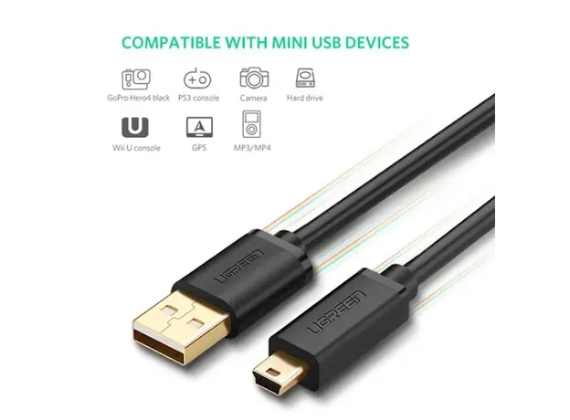 USB კაბელი UGREEN US132 (10386) USB 2.0 A Male to Mini 5 Pin Male Cable 3m (Black), 3 image
